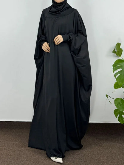 Islamic Abaya Modesty Ramadan Dress Muslim Abayas Hooded Long Sleeve One-piece Prayer Hijab Dress Women Jilbabs Turkish Kaftans--Color: GRAY