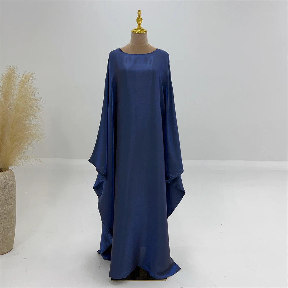 ramadan Eid Abayas For Women Modest Fashion Shimmer Batwing Satin Abaya Dubai Luxury 2024 Muslim Kaftan Dress Kebaya Vestidos--Color: Beige