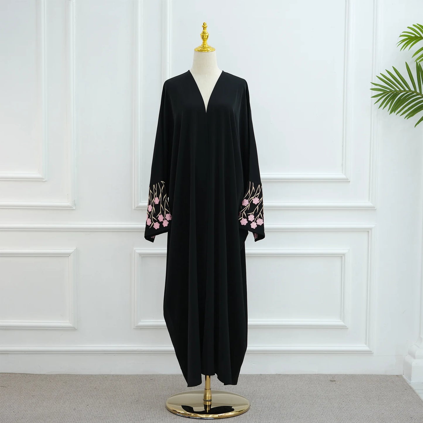 Open Abaya Dubai Embroidery Muslim Hijab Dress Women Islam Clothing Turkey Kaftan Kimono Jalabiya Kebaya Caftan Marocain Femme--Color: Pink Abaya