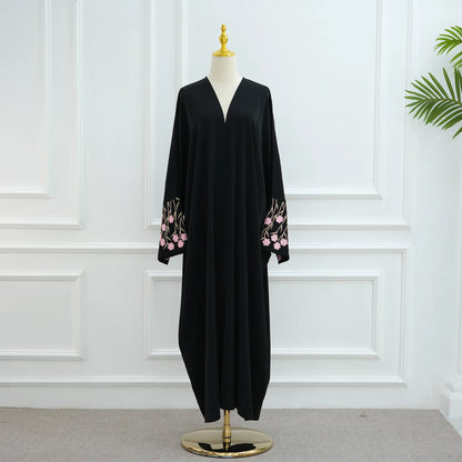 Open Abaya Dubai Embroidery Muslim Hijab Dress Women Islam Clothing Turkey Kaftan Kimono Jalabiya Kebaya Caftan Marocain Femme--Color: Pink Abaya
