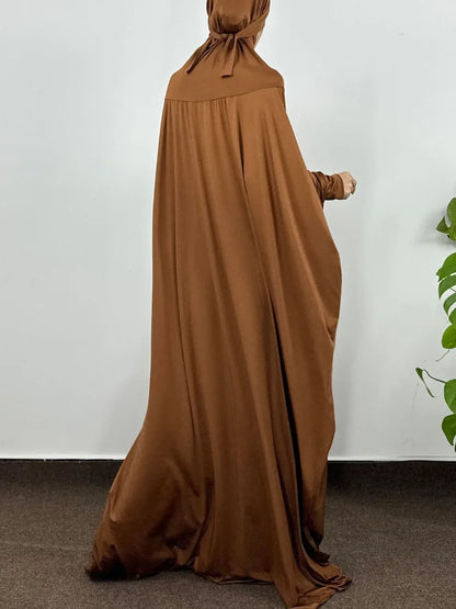 Islamic Abaya Modesty Ramadan Dress Muslim Abayas Hooded Long Sleeve One-piece Prayer Hijab Dress Women Jilbabs Turkish Kaftans--Color: GRAY