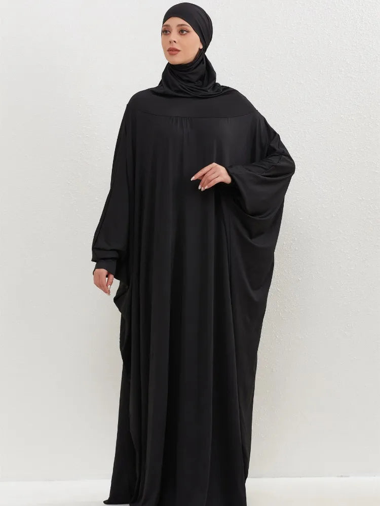 Islamic Abaya Modesty Ramadan Dress Muslim Abayas Hooded Long Sleeve One-piece Prayer Hijab Dress Women Jilbabs Turkish Kaftans--Color: GRAY