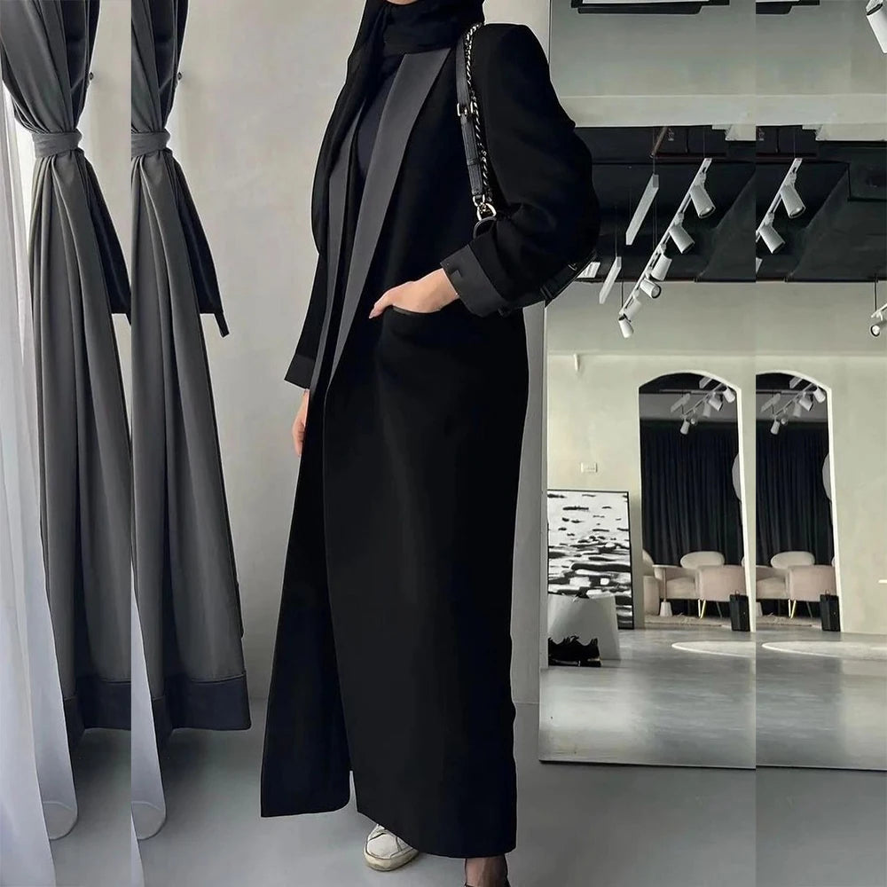 Abayas Dubai Luxury Black Shawl Lapel Long Jacket 1 Piece High Quality Female Clothing Dresses Formal Muslim Coat Outerwear 2025--Color: black