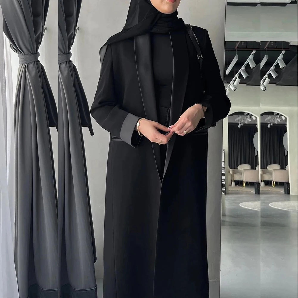 Abayas Dubai Luxury Black Shawl Lapel Long Jacket 1 Piece High Quality Female Clothing Dresses Formal Muslim Coat Outerwear 2025--Color: black