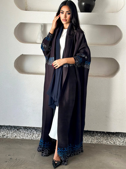 Eid Abaya Dubai Luxury For Women Miyake Pleated Plus Size Middle Eastern Clothing Long Sleeve Coat With Belt Female Formal Robe--Color: Black
