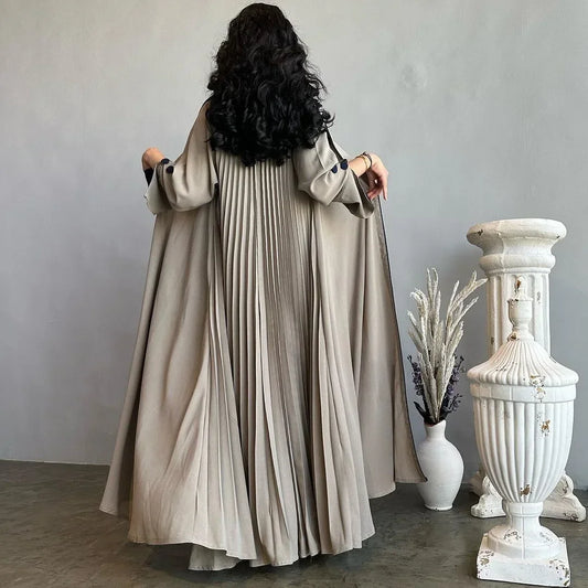 Eid Muslim Abaya for Women Party Dresses Jalabiya pleated abayas Ramadan Morocco Dubai Kaftan Islam Vestidos Arab Long Robe 2023--Color: wine red