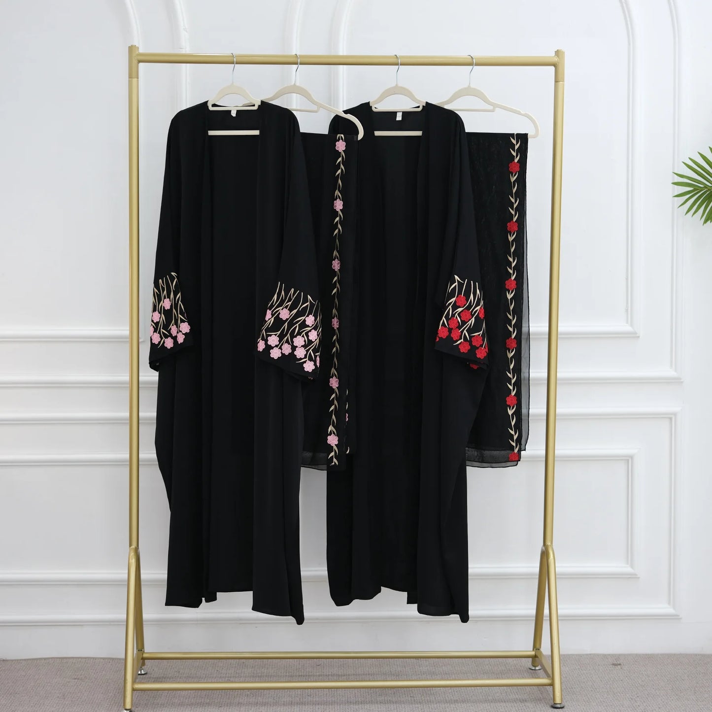 Open Abaya Dubai Embroidery Muslim Hijab Dress Women Islam Clothing Turkey Kaftan Kimono Jalabiya Kebaya Caftan Marocain Femme--Color: Red Abaya